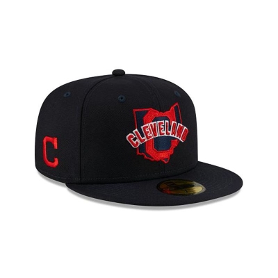 Blue Cleveland Indians Hat - New Era MLB Local 59FIFTY Fitted Caps USA8452079